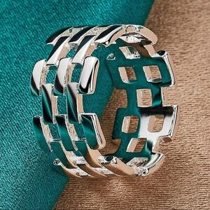Silver and Teal Geometric Ring